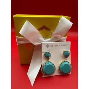 Kendra Scott Penny Retired Turqouise Gold Tone Pierced Earrings HTF